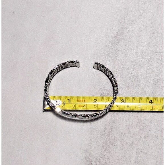 Womens Woven Mesh Open Cuff Bracelet Adjustable Bangle Silver Tone - Picture 4 of 4